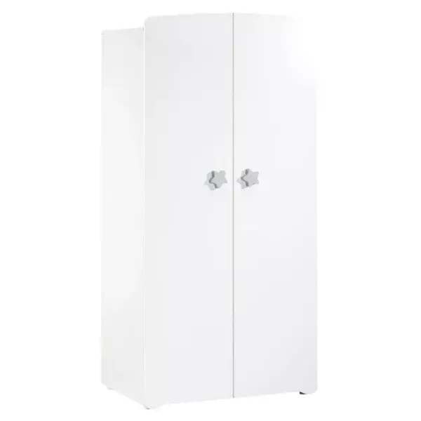 Armoire bébé Basic - Blanche - Boutons étoiles grises - 2 portes - Babyprice