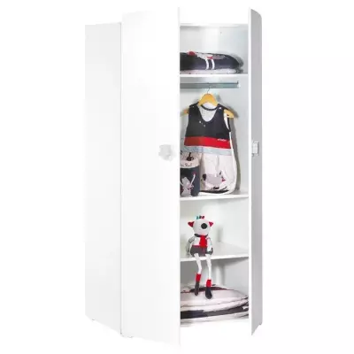 Armoire bébé Basic - Blanche - Boutons étoiles grises - 2 portes -