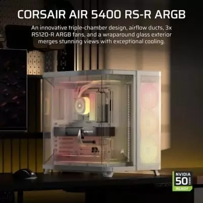 Boitier PC CORSAIR AIR 5400 RS-R ARGB Blanc - Design Mid-Tower avec Ventilateurs RGB inversés