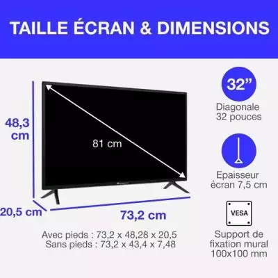 TV HD - CONTINENTAL EDISON - 32“ (81 cm) - Smart Vidaa - Wifi - 3xHDMI - 2xUSB - CELED32SVHD25B6
