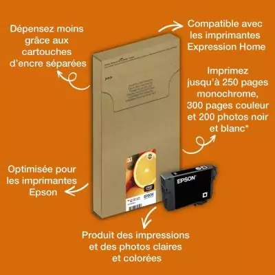 Cartouche imprimante EPSON 33 Claria C13T33374011 - Pack de 5 - 24,4 ml - Couleurs Cyan, Magenta, Jaune, Noir et Photo Noire