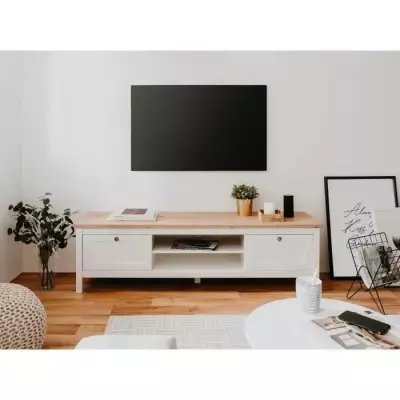 Meuble TV 2 tiroirs - Décor chene artisan et blanc - L 160 x P 45 x H Meuble TV 2 tiroirs - Décor chene artisan et blanc - L 160 x P 45 x H