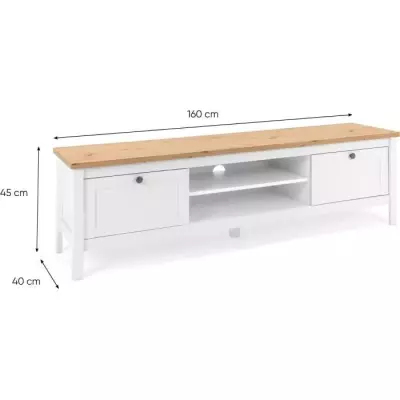 Meuble TV 2 tiroirs - Décor chene artisan et blanc - L 160 x P 45 x H Meuble TV 2 tiroirs - Décor chene artisan et blanc - L 160 x P 45 x H