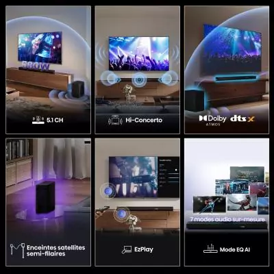 Barre de son - HISENSE - AX5100Q - 5.1.2 Canaux - Dolby Atmos & DTS:X - 340W - Caisson et enceintes arriere sans fil