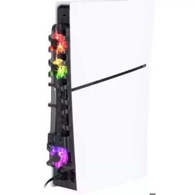 Ventilateur de refroidissement - KONIX - PS5 Slim - 21 x 68 x 40 cm - 3 vitesses - Éclairage LED RVB - Port USB 3.0 - Noir Ventilateur de refroidissement - KONIX - PS5 Slim - 21 x 68 x 40 cm - 3 vitesses - Éclairage LED RVB - Port USB 3.0 - Noir