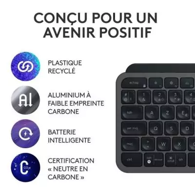 Ensemble Clavier Souris Logitech MX Keys S AZERTY Graphite Design élégant, sans fil, rétroéclairé - Performances optimales