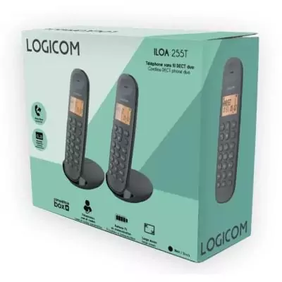 Téléphone fixe sans fil - LOGICOM - DECT ILOA 255T DUO - Noir - Avec répondeur Téléphone fixe sans fil - LOGICOM - DECT ILOA 255T DUO - Noir - Avec répondeur