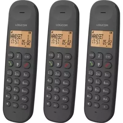 Trio de Téléphones Fixes Sans Fil - LOGICOM DECT ILOA 350 Noir - Pratique et Élégant