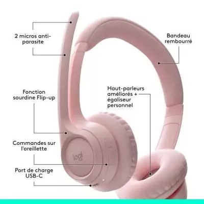 Casque Sans fil Logitech Zone 300 Bluetooth Rose - Anti-parasite