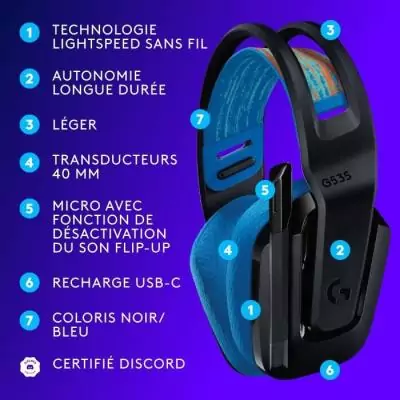 Casque de jeu sans fil Logitech G535 Lightspeed - PS5, PS4, PC - Noir/Bleu