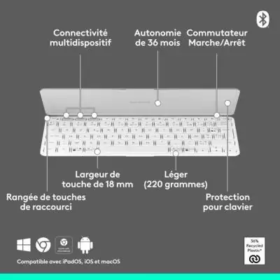 Etui clavier - Logitech - Keys to go 2 - AZERTY - Universel - Gris pâle Etui clavier - Logitech - Keys to go 2 - AZERTY - Universel - Gris pâle