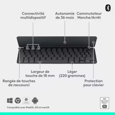 Etui clavier Logitech Keys to go 2 AZERTY pour iPad - Graphite