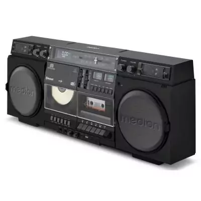 Radio CD Vintage Ghetto Blaster MEDION - DAB+ - Lecture CD/Cassette/USB/MP3 - 2x10W RMS - Noir