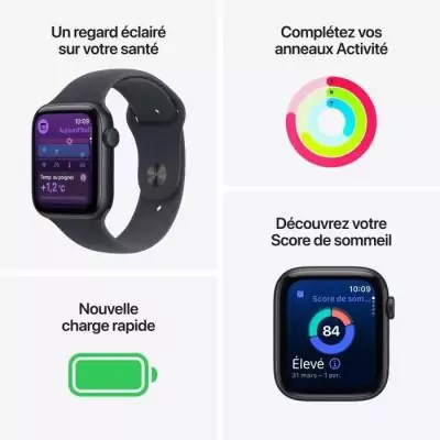 Apple Watch SE 3 GPS 40mm Starlight Aluminium - Sport Band M/L Profitez d'un boîtier en aluminium Starlight avec le bracelet Spo