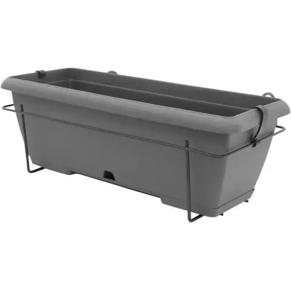Kit jardiniere avec support en métal et plateau intégré - GARDEN ID Teramo - Noir-anth 50 cm - Effet de pierre - Recyclé/rec