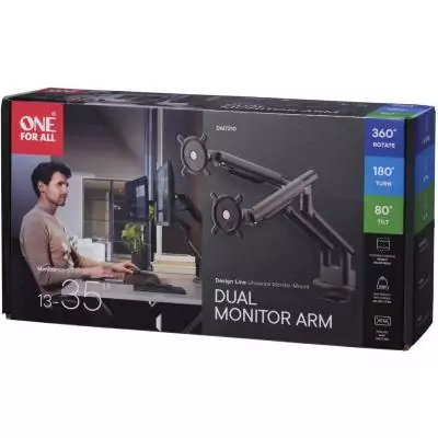 Support moniteur Dynamic - ONE FOR ALL - Vesa 100 - Double Bras - 13 et 32'' - 8kgs max - Hauteur réglable - Noir Support moniteur Dynamic - ONE FOR ALL - Vesa 100 - Double Bras - 13 et 32'' - 8kgs max - Hauteur réglable - Noir