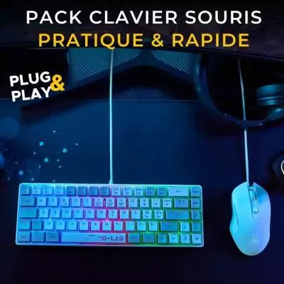 Pack 2 en 1 - THE G-LAB - Combo Hydrogen Blanc/Gris Combo Clavier AZERTY et Souris - Style Épuré Pack 2 en 1 - THE G-LAB - Combo Hydrogen Blanc/Gris Combo Clavier AZERTY et Souris - Style Épuré