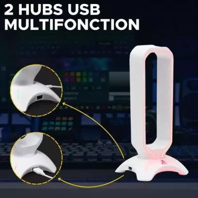 Support pour Casque/Micro-Casque RGB USB Blanc - Élégant et Pratique
