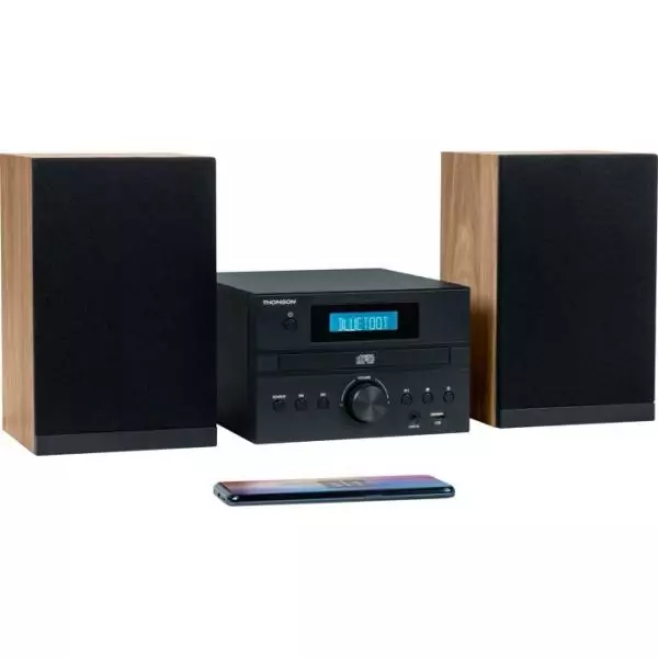 Micro Chaîne&nbsp;- THOMSON - Bluetooth&nbsp;- Radio - CD - MP3 - USB - DAB - Bois et noir