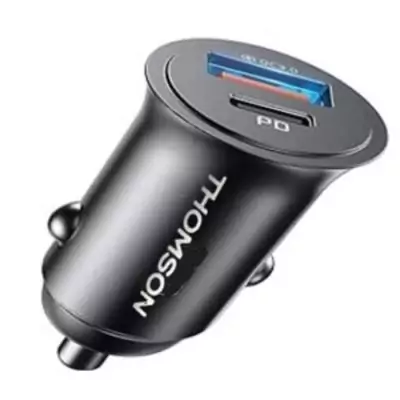 Chargeur voiture THOMSON 30W USB-C PD + QC 3.0 - Ultra-compact et puissant Chargeur voiture THOMSON 30W USB-C PD + QC 3.0 - Ultra-compact et puissant