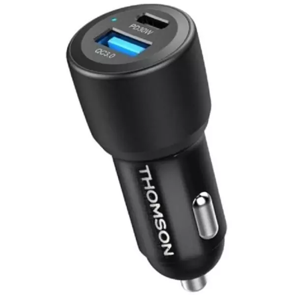 Chargeur voiture THOMSON-12/24V-60W -USB-C: PD 30W+ USB-A QC 3.0 30W avec protections surtensions, surintensités, courts-circui
