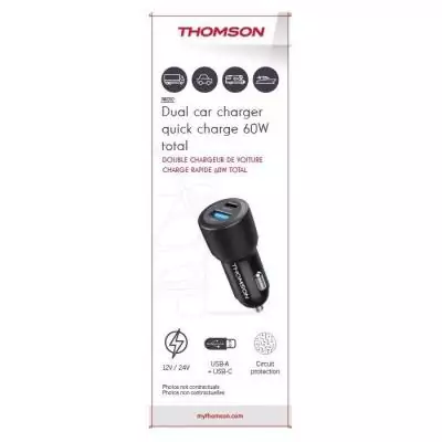 Chargeur voiture ultra rapide THOMSON 12/24V 60W - USB-C PD 30W + USB-A QC 3.0 30W