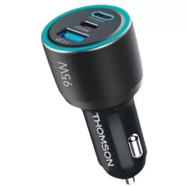 Chargeur voiture THOMSON-12/24V-95W total- 2x-USB-C: PD 65W + PD 30W+ USB-A QC 3.0 18W pour une charge rapide de vos appareils