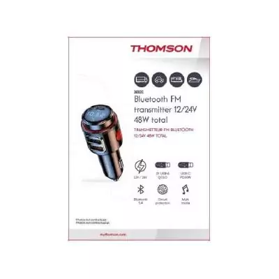 Transmetteur FM Bluetooth Version 5.4 -THOMSON-12/24V 48 W-2USB-A QC 3.0&PD 30W pour une charge rapide et efficace de vos appare