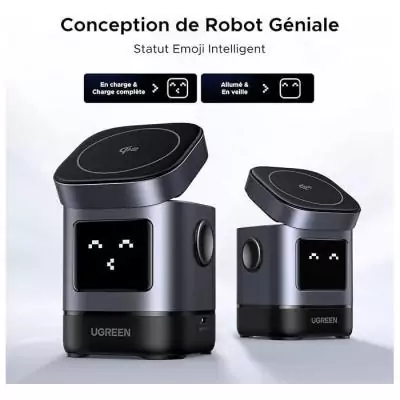 Station de charge 2 en 1 UGREEN Robot Qi2 Noir - Rechargez en toute simplicité