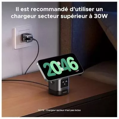 Station de charge 2 en 1 UGREEN Robot Qi2 Noir - Rechargez en toute simplicité