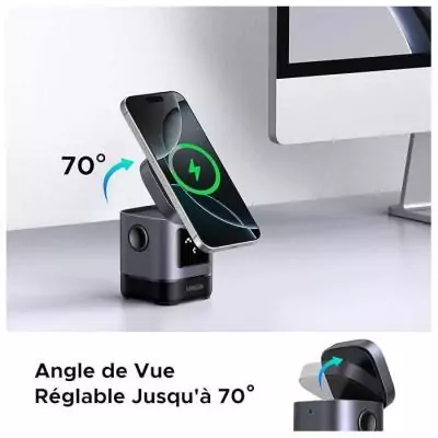 Station de charge 2 en 1 UGREEN Robot Qi2 Noir - Rechargez en toute simplicité
