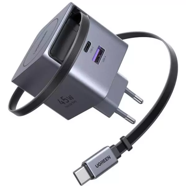 Chargeur secteur - UGREEN - 65W - USB-A et USB-C - Rétractable