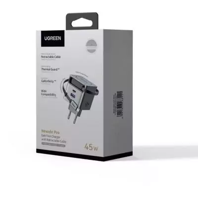 Chargeur secteur pratique et puissant - UGREEN - 65W - USB-A et USB-C - Rétractable