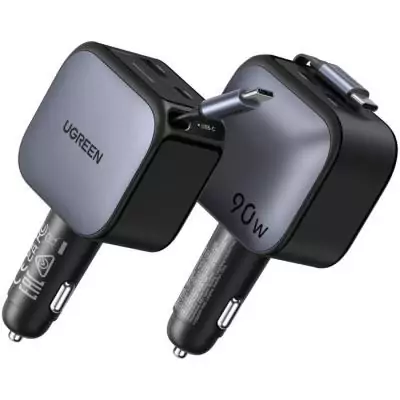 Chargeur voiture compact et puissant UGREEN 90W avec ports USB-A et USB-C - Noir