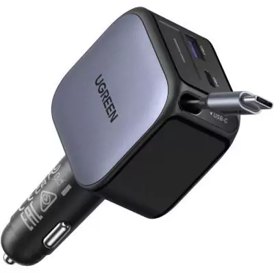 Chargeur voiture compact et puissant UGREEN 90W avec ports USB-A et USB-C - Noir