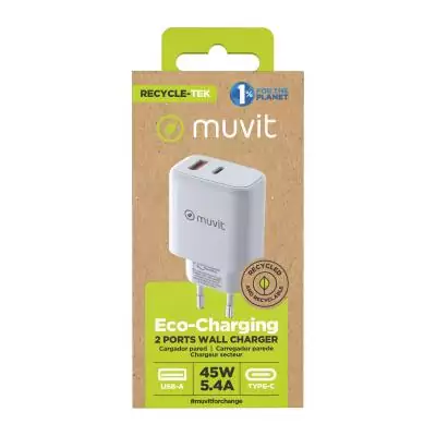 Chargeur mural Muvit for Change MCD356 Blanc 18 W 45 W Chargeur mural Muvit for Change MCD356 Blanc 18 W 45 W