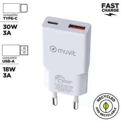 Chargeur mural Muvit for Change HC-263 Blanc 18 W 30 W Chargeur mural Muvit for Change HC-263 Blanc 18 W 30 W