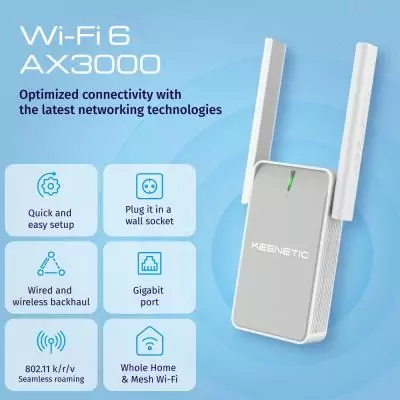 Keenetic Buddy 6 Amplificateur de la portée du Wi-Fi 6 maillé AX3000 avec port Gigabit Ethernet