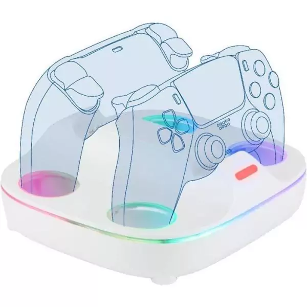 Station de rechargement pour 2 manettes DualSense - PS5 - Konix - Charge rapide - Connecteurs magnétiques - Blanc
