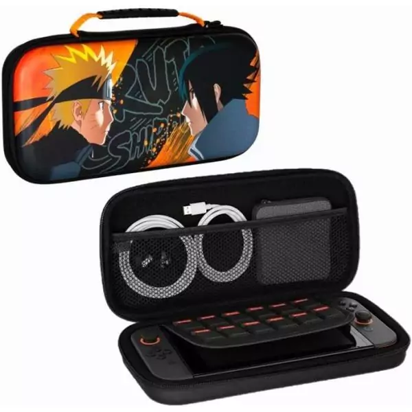 Housse de protection - Nintendo Switch 2 - Konix - Naruto Shippuden - Rangement accessoires - Naruto et Sasuke - Noir et orange