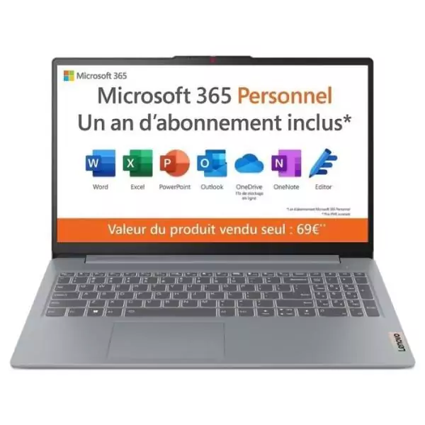 PC portable LENOVO IdeaPad Slim 3 15IAN8 | Windows 11 - 15 FHD - Intel N100 - RAM 4 Go - SSD 128 Go - AZERTY