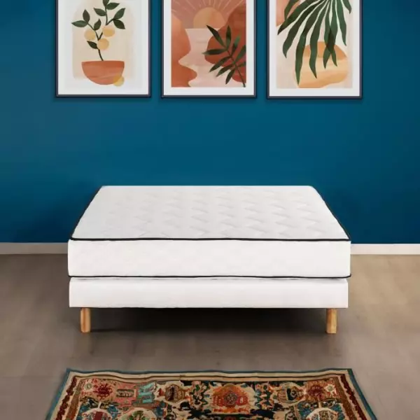 Ensemble matelas + sommier 140 x 190 cm - 570 Ressorts ensachés - 7 zones de confort - 19 cm - Équilibré - DEKO DREAM Détent