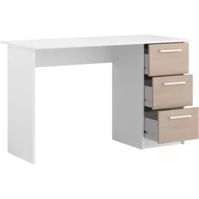 Bureau ESSENTIEL - 3 tiroirs - Décor chene et blanc - PARISOT Bureau ESSENTIEL - 3 tiroirs - Décor chene et blanc - PARISOT