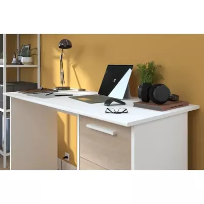 Bureau ESSENTIEL - 3 tiroirs - Décor chene et blanc - PARISOT Bureau ESSENTIEL - 3 tiroirs - Décor chene et blanc - PARISOT