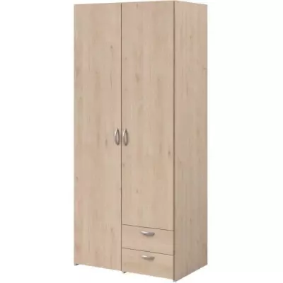 Armoire VARIA - Chêne et blanc - 2 portes - 2 tiroirs