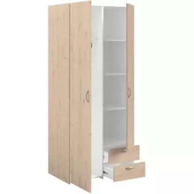 Armoire VARIA - Chêne et blanc - 2 portes - 2 tiroirs