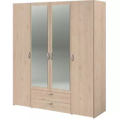 Armoire VARIA - Chêne Décor - 4 Portes - 2 Tiroirs - Miroirs - Made in France