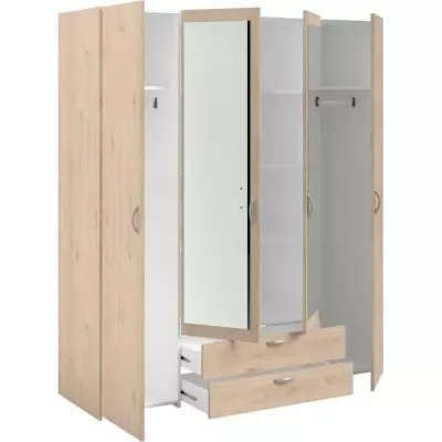 Armoire VARIA - Chêne Décor - 4 Portes - 2 Tiroirs - Miroirs - Made in France