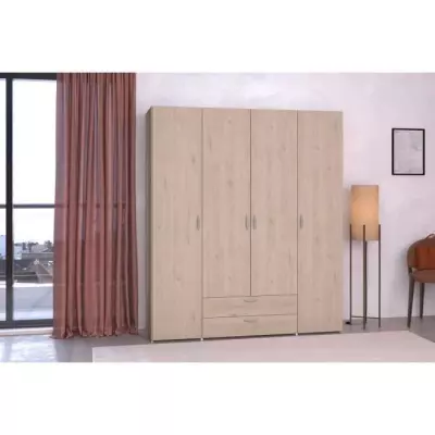 Armoire chambre VARIA - Décor chene - 4 portes + 2 tiroirs