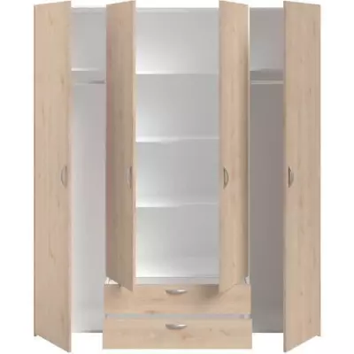 Armoire chambre VARIA - Décor chene - 4 portes + 2 tiroirs